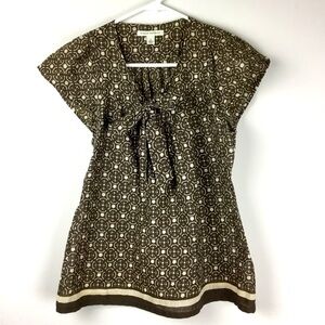 Banana Republic Bohemian Tie Front Short Sleeve Blouse Size S Brown Beige